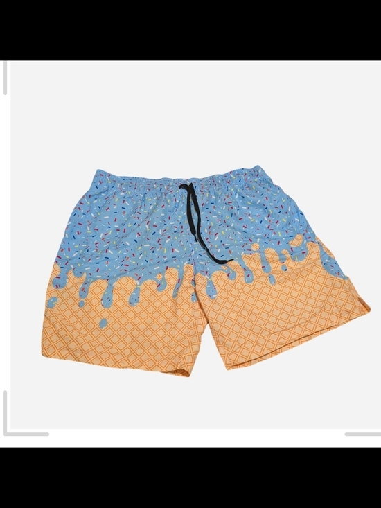 Cozople Other - Ice Cream Cone Print Men's Swim Trunks in Blue and Tan